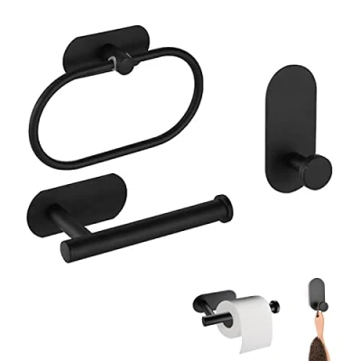 Imagen de Gfamous Conjunto Toallero de 3 Accesorios Baño sin Taladro,Toalleros Inoxidable,Toallero Acero Inoxidable Anillo Toalla Portarrollos,Soporte Papel Higienico Taladrar Color Negro