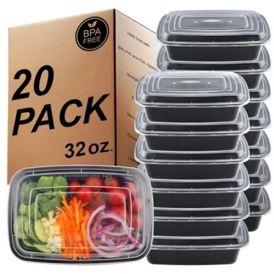 Imagen de KINGHON 1 Compartimentos Meal Prep Containers Almacenamiento de alimentos reutilizable sin BPA con tapas herméticas,Congelador, microondas y lavavajillas,Fiambreras Bento[20 piezas,32 oz]