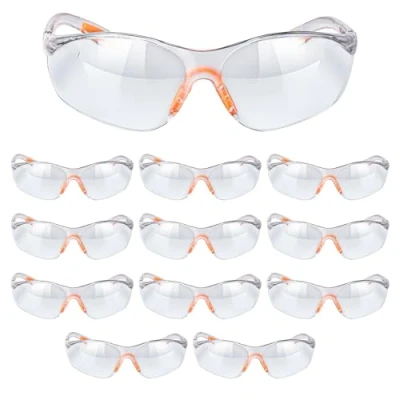 Imagen de Kurtzy Pack 12 Gafas de Seguridad con Lentes Transparentes Plaquetas Nasales y Patillas Goma para un Ajuste Cómodo Equipo Protector Personal Resistente a Arañazos PPE