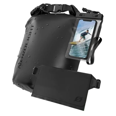 Imagen de Nordlight Juego de 3 Bolsas Impermeables (Negro Azabache) Dry Bag 5L + Funda Impermeable para teléfono móvil riñonera protección IPX8 con Correas Ajustables Playa Paddling