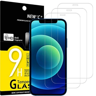 Imagen de NEW&#039;C 3 Piezas, Protector Pantalla para iPhone 12/12 Pro (6,1 Pulgadas), Cristal Templado Antiarañazos, Antihuellas, Sin Burbujas, Dureza 9H, 0.33 mm Ultra Transparente, Resistente