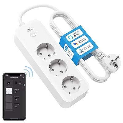 Imagen de Eightree regleta inteligente con 3 enchufes AC, WiFi medición de consumo energía y control remoto, compatible Alexa, Google Home para voz, 16A, 1,5 metros