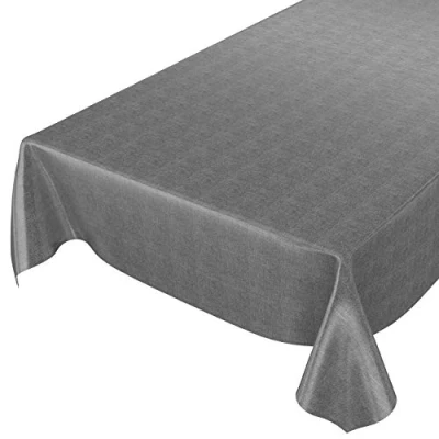 Imagen de ANRO Hule, Mantel Encerado, Color Antracita, Aspecto de Lino, Cloruro polivinilo (PVC), 240 x 140 cm Schnittkante