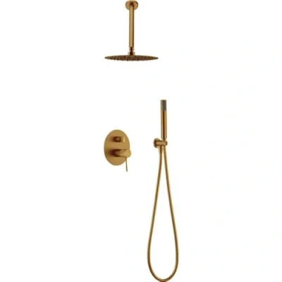 Imagen de IMEX Conjunto de Ducha Empotrado techo, Kit Monomando 2 Vías SERIE LINE TOP Oro Cepillado GPQ038/OC