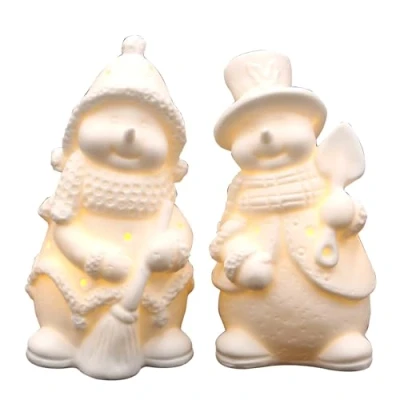 Imagen de Dekohelden24 Muñecos de Nieve LED Porcelana en Color Blanco, Juego 2 Unidades, Dimensiones Cada Figura 6,5 x 11 cm, cm