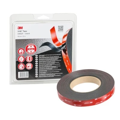 Imagen de 3M VHB Cinta Adhesiva 5952F óptima adhesión a la mayoría de las pinturas en polvo, metales, vidrio, madera sellada, acrílico, policarbonato, ABS 19mm X 8m, negro, espesor: 1.6mm (1 unidad)