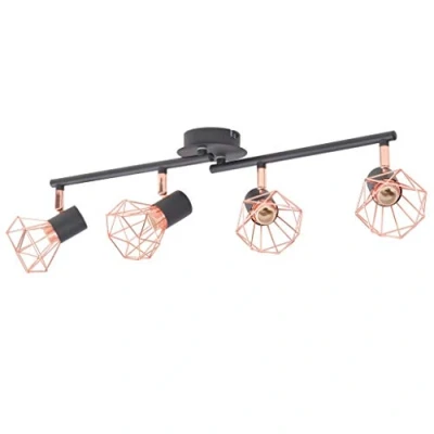 Imagen de vidaXL Lámpara de Techo 4 Focos Estilo Industrial Negro y Cobre Luz Interior