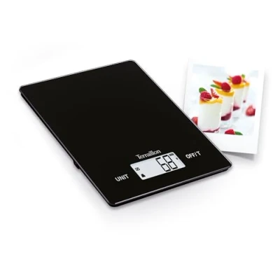Imagen de TERRAILLON Báscula de cocina SMART USB recargable por USB, función carga y conversión líquida, alcance 5 kg, color negro