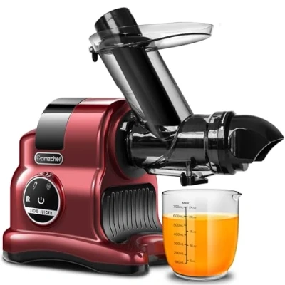 Imagen de AMZCHEF Extractor de Zumos y Verduras 80MM Wide Chute 150W Licuadora para Frutas Prensado en Frio con 2 Modos Velocidad Función Inversa Rojo