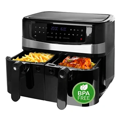 Imagen de Emerio Freidora de aire caliente digital doble AirFryer Fryer Freír con sin aceite adicional, 2 x 5,0 l, volumen 12 programas, BPA, función acabado inteligente (ambos