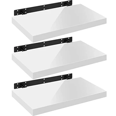Imagen de WOLTU Estante de Pared Tablero Volato Juego 3 Flotante Libre CD DVD Libro Madera 50x22,9x3,8cm, Blanco, RG9477ws