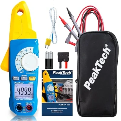 Imagen de PeakTech 4350 Pinza de corriente RMS 80A CA/CC, digital, amperimétrica, corriente, rango automático, 4000 cuentas voltímetro sin contacto, probador continuidad Max 600V