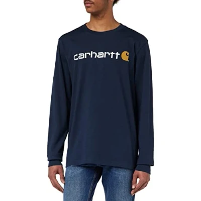 Imagen de Carhartt, Hombre, Camiseta De Manga Larga Con Logotipo Gráfico, Tejido Grueso, Ajuste Ligeramente Holgado, Azul marino, XS