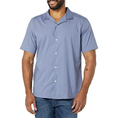 Imagen de Amazon Essentials Camisa Hawaiana de Corte Ajustado Hombre, Azul Efecto Lavado, M