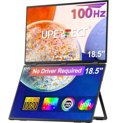 Imagen de UPERFECT Delta 18.5&quot; 100Hz Portable Monitor, Dual Monitor for Laptop Screen Extender 1080P HDR 360 Folding Stacked Triple with Stand &amp; VESA PC Phone Game Console (No Driver)