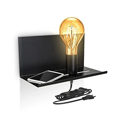 Imagen de B.K.Licht I Lámpara de pared ajustable con estante Interruptor cable Negro mate 1 llama E27 retro