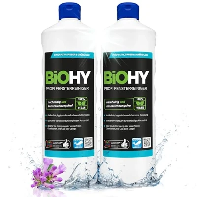 Imagen de BiOHY Limpiacristales profesional (2 botellas de 1 litro) Limpiador concentrado vidrios, para ventanas Limpieza optima y espejos (Fensterreiniger)