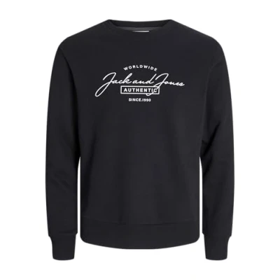 Imagen de JACK &amp; JONES Jjferris Sudadera con Cuello Redondo, Negro/Estampado: Grande, S para Hombre