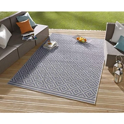 Imagen de NORTHRUGS Alfombra para Interiores y Exteriores, diseño de Rombos, Color Azul Crema, 80 x 150 cm