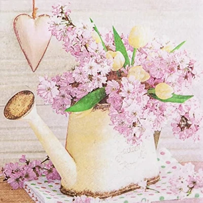 Imagen de 20 servilletas de flores rosas en jarra, primavera, decoración mesa, decoupage, técnica servilletas, 33 x cm