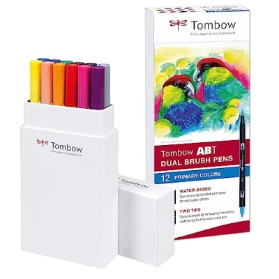 Imagen de Tombow Dual Brush Estuche con 12 Rotuladores Acuarelables de Doble Punta en Colores Primarios