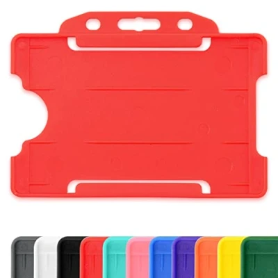 Imagen de Porta tarjetas de identificación rígidas una sola cara, color rojo, protector plástico para horizontal/horizontal, capacidad tarjeta crédito CR80 86 mm,