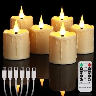 Imagen de yunsheng velas de té LED recargables sin llama con mando a distancia y temporizador 4/6H, impermeables, 5 votivas parpadeantes 7.5 cm, tipo C, decoración del hogar