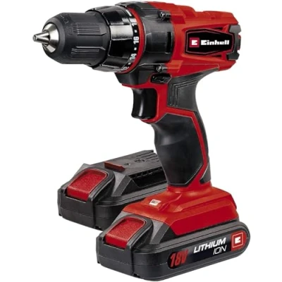 Imagen de Einhell Taladro inalámbrico a Batería TC CD 18 2 Li, de litio V, 1300 mAh, número engranajes 2, Portabrocas, Incluye dos baterías, cable carga y maletín, Color Rojo/Negro
