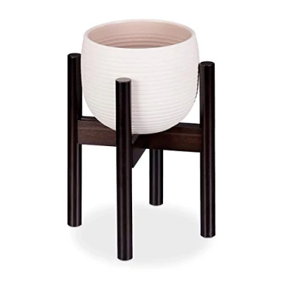 Imagen de Relaxdays Soporte Macetas, Pie para Plantas, Patas Macetero, Ajustable hasta 32 cm, Bambú, 1 Ud, 35,5 Marrón Oscuro, 35.5 cm