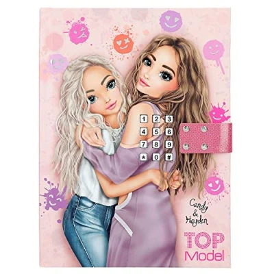 Imagen de Depesche 12421 TOPModel Happy Together Diario con código de números y Sonido, Libro Rosa diseño Modelo 80 páginas ilustradas a Rayas, Multicolor
