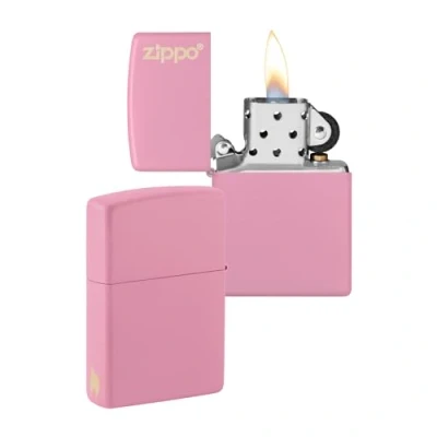 Imagen de Zippo Logotipo de y diseño Llama Pink Matte Laser Engrave Mechero, rellenable, en una Caja Regalo halta Calidad