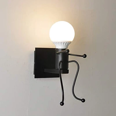Imagen de Mengjay Apliques de pared Modernos, Niño Lampara Mesilla Noche, Aplique Creativo Adecuado para Dormitorio Escalera Pasillo Restaurante, E27, Bombilla no incluida,Negro