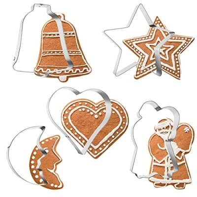 Imagen de Moldes de Galletas Repostería Creativa Navidad Cortapastas Grandes Hojalata para Niños Set Cortadores Navideños Juego 5 Unidades