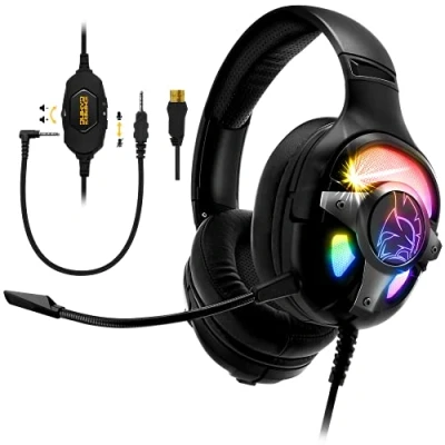 Imagen de EMPIRE Gaming WarCry G W10 Cascos Auriculares RGB Sonido Envolvente 7.1 Virtual Software Incluido Antirruido PS4, PS5, Xbox One/Series,PC Mando a Distancia Micrófono Desmontable
