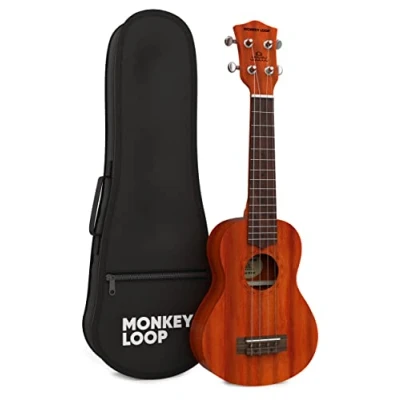 Imagen de Monkey Loop Stone Natural Ukelele de Tipo Soprano Funda para Ukeleles Incluida Equipado con Cuerdas Aquila Acabado, Ajustes y Afinación Sorprendente Madera Sapeli Color