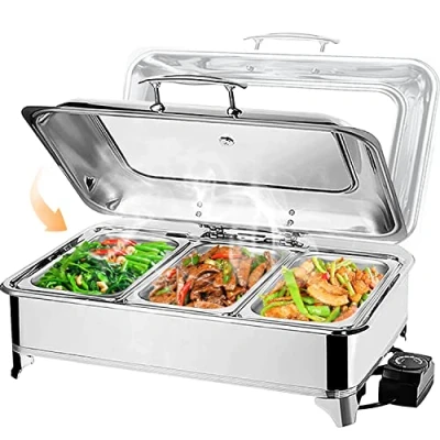 Imagen de VFDZ 9L Chafing Dish Electrico de Acero Inoxidable, Calentador Comida Comercial Temperatura Ajustable para Buffet, Buffet con Tapa Visible (1/3 Pan)