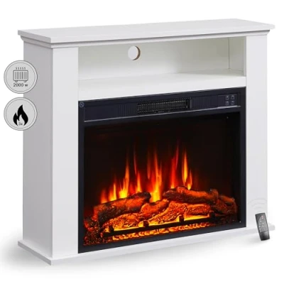 Imagen de Chimenea eléctrica BALDERIA Frida de pie con Compartimento Adicional y calefacción 2000 W, Efecto Llama 3D Realista, Control Remoto, Temporizador, termostato Blanco