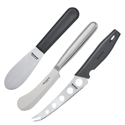 Imagen de Westmark Bredemeijer 135922E6 Juego de 3 cuchillos para queso, mantequilla y desayuno (acero inoxidable plástico), color negro plateado
