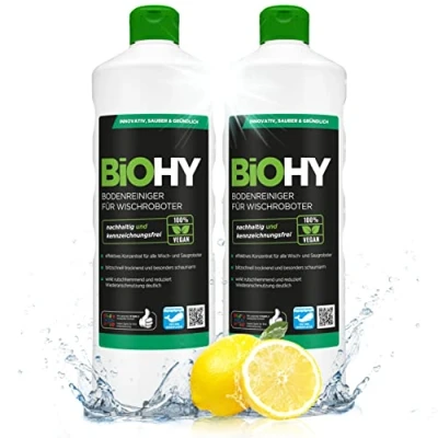 Imagen de BiOHY Limpiador pisos para robots limpiadores (2 botellas de 1 litro) Concentrado todos robot aspirador con función húmeda sostenible y ecológico (Wischroboter)