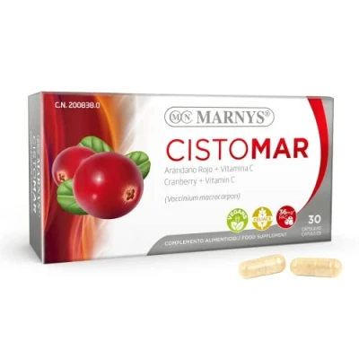 Imagen de Cistomar cápsulas de arándano Rojo Favorece el Bienestar del tracto Urinario Con rojo, fructooligosacáridos, Vitamina C, 30