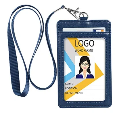 Imagen de Teskyer Porta Tarjetas Identificativas, Vertical de Cuero PU, Una Ventana Transparente, 2 Ranuras Para Tarjetas, Azul