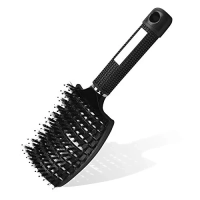 Imagen de URAQT Cepillo de Pelo, para el Pelo con Cerdas Jabalí Naturales, Peine Masaje Curvo y Ventilado, Secado Más Rápido, Reducir Encrespamiento la Rotura (Blanco)