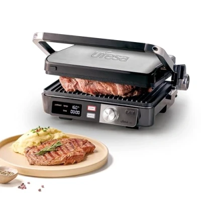 Imagen de Ufesa PR K2 Parrilla Eléctrica, Panini Press Grill, 2000W, Placas Antiadherentes 29 x 23cm, Pantalla LCD, Apertura de 105º a 180º, Asa Tacto Frío, Control Digital hasta 230º, Bandeja Recogegrasas