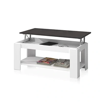 Imagen de Mesa Centro con revistero, elevable, mesita Mueble Salon Comedor, Acabado en Blanco Artik y Oxido, Medidas: 102 cm (Largo) x 43/54 (Alto) 50 (Fondo)