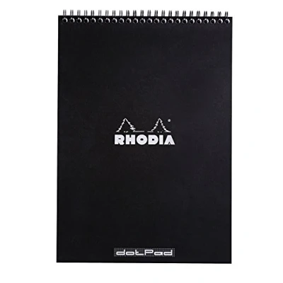 Imagen de RHODIA 185039C Cuaderno con espiral A4 interior: punteado 80 hojas amovibles Papel Clairefontaine 80g Tapa de cartón revestido suave y resistente Negro