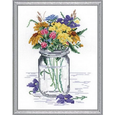 Imagen de Janlynn Tarro de Flores Silvestres Wildflower Jar Kit Punto Cruz, Algodón, Multicolor, 20.3 x 25.5 0.1 cm