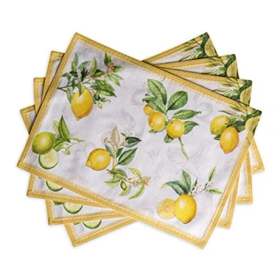 Imagen de Maison d &#039;Hermine Limoncello Juego de 4 manteles Individuales 100% algodón para La Mesa Comedor Cocina Boda Vida Cotidiana Cenas Primavera/Verano (33 cm x 48 cm), Día Madre