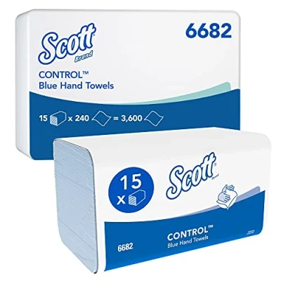 Imagen de Scott Control 6682 secamanos interplegados, papel azul 15 paquetes x 240 unidades de plegado en V (3600 total)