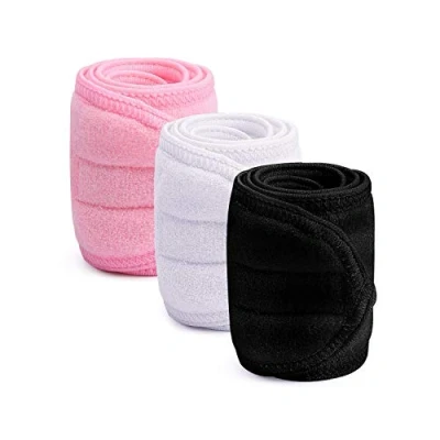 Imagen de 3 Piezas Diadema de Maquillaje,XCOZU Ajustable Para Maquillaje con Cinta Mágica,Cinta Pelo Maquillaje,Bañarse,Yoga Deportes(Blanca,Negra,Rosa)