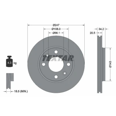 Imagen de TEXTAR PRO 92043103 Disco de freno 247 20,5 04/06 108 ventilación interna revestido sin perno sujeción rueda, buje rueda